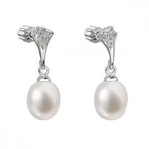 Stříbrné náušnice visací s bílou říční perlou 21013.1,Stříbrné náušnice visací s bílou říční perlou 21013.1