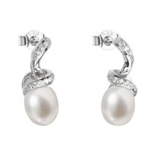 Stříbrné náušnice visací s bílou říční perlou 21035.1,Stříbrné náušnice visací s bílou říční perlou 21035.1