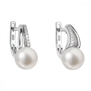 Stříbrné náušnice visací s bílou říční perlou 21025.1,Stříbrné náušnice visací s bílou říční perlou 21025.1