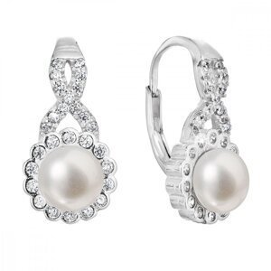 Stříbrné náušnice visací s bílou říční perlou 21049.1,Stříbrné náušnice visací s bílou říční perlou 21049.1