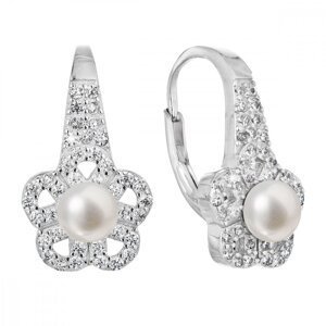 Stříbrné náušnice visací s bílou říční perlou 21050.1,Stříbrné náušnice visací s bílou říční perlou 21050.1