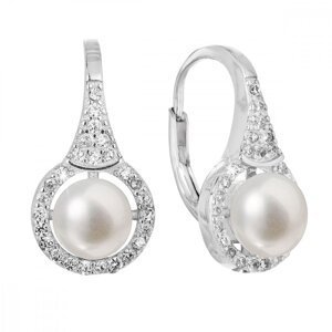 Stříbrné náušnice visací s bílou říční perlou 21051.1,Stříbrné náušnice visací s bílou říční perlou 21051.1