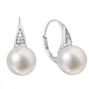Stříbrné náušnice visací s bílou říční perlou 21056.1,Stříbrné náušnice visací s bílou říční perlou 21056.1