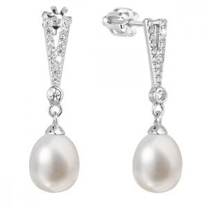 Stříbrné náušnice visací s bílou říční perlou 21058.1,Stříbrné náušnice visací s bílou říční perlou 21058.1