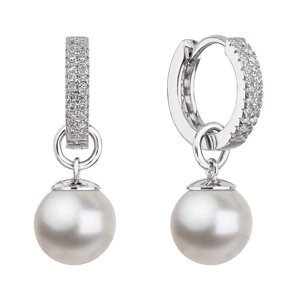 Stříbrné visací náušnice kroužky s bílou perlou z křišťálu Preciosa 31298.1 Bílá,Stříbrné visací náušnice kroužky s bílou perlou z křišťálu Preciosa 3
