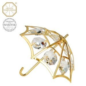 Kovová pozlacená figurka deštník s bílými krystaly Swarovski Elements,Kovová pozlacená figurka deštník s bílými krystaly Swarovski Elements