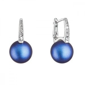 Stříbrné náušnice visací se Swarovski modrou perlou a krystaly 31301.3 Dark Blue,Stříbrné náušnice visací se Swarovski modrou perlou a krystaly 31301.