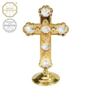 Kovová pozlacená figurka Kříž s bílými krystaly Swarovski Elements,Kovová pozlacená figurka Kříž s bílými krystaly Swarovski Elements