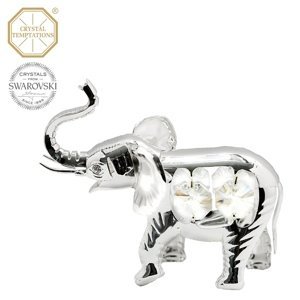 Kovová postříbřená figurka Velký slon s bílými krystaly Swarovski Elements,Kovová postříbřená figurka Velký slon s bílými krystaly Swarovski Elements