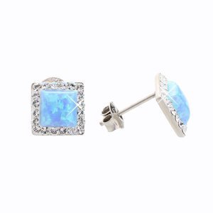 Stříbrné náušnice pecky se světle modrým opálem a krystaly Swarovski Elements Blue Opal,Stříbrné náušnice pecky se světle modrým opálem a krystaly Swa