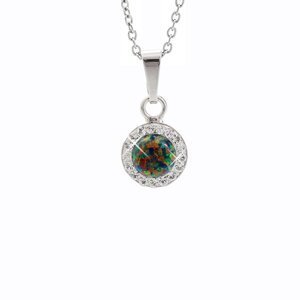 Stříbrný náhrdelník se zeleno měnivým opálem a krystaly Swarovski Elements kolečko Vitrail Medium Opal,Stříbrný náhrdelník se zeleno měnivým opálem a