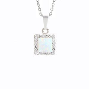 Stříbrný náhrdelník s bílým opálem a krystaly Swarovski Elements čtverec White Opal,Stříbrný náhrdelník s bílým opálem a krystaly Swarovski Elements č