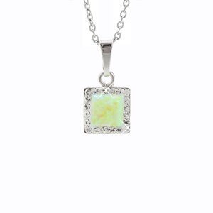 Stříbrný náhrdelník se světle zeleným opálem a krystaly Swarovski Elements čtverec Chrysolite Opal,Stříbrný náhrdelník se světle zeleným opálem a krys