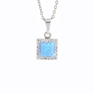 Stříbrný náhrdelník se světle modrým opálem a krystaly Swarovski Elements čtverec Blue Opal,Stříbrný náhrdelník se světle modrým opálem a krystaly Swa