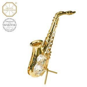 Kovová pozlacená figurka Saxofon s bílými krystaly Swarovski Elements,Kovová pozlacená figurka Saxofon s bílými krystaly Swarovski Elements