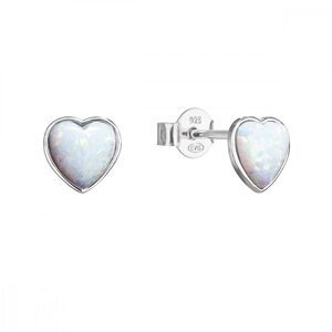 Stříbrné náušnice pecky se syntetickým opálem bílé srdce 11337.1 White s. Opal,Stříbrné náušnice pecky se syntetickým opálem bílé srdce 11337.1 White
