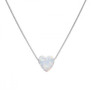 Stříbrný náhrdelník se syntetickým opálem bílé srdce 12048.1 White s. Opal,Stříbrný náhrdelník se syntetickým opálem bílé srdce 12048.1 White s. Opal