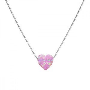 Stříbrný náhrdelník se syntetickým opálem růžové srdce 12048.3 Pink s. Opal,Stříbrný náhrdelník se syntetickým opálem růžové srdce 12048.3 Pink s. Opa