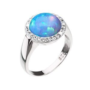 Stříbrný prsten se syntetickým opálem a s křišťály Preciosa světle modrý kulatý 35060.1 Lt. Blue s. Opal 52,Stříbrný prsten se syntetickým opálem a s