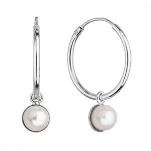 Stříbrné náušnice kruhy s bílou říční perlou 21065.1 Bílá,Stříbrné náušnice kruhy s bílou říční perlou 21065.1 Bílá