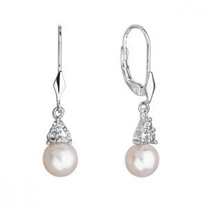 Stříbrné visací náušnice s bílou říční perlou a zirkony 21062.1 Bílá,Stříbrné visací náušnice s bílou říční perlou a zirkony 21062.1 Bílá