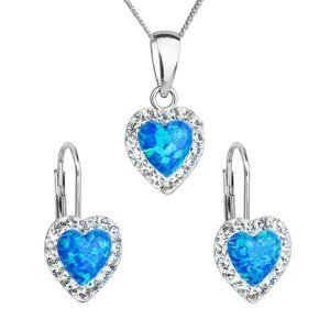 Sada šperků se syntetickým opálem a křišťály Preciosa náušnice a přívěšek modré srdce 39161.1 Blue s. Opal,Sada šperků se syntetickým opálem a křišťál