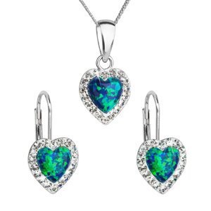 Sada šperků se syntetickým opálem a křišťály Preciosa náušnice a přívěšek zelené srdce 39161.1 Green s. Opal,Sada šperků se syntetickým opálem a křišť