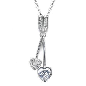 Stříbrný náhrdelník se zirkony dvě srdce 12037.1 krystal,Stříbrný náhrdelník se zirkony dvě srdce 12037.1 krystal