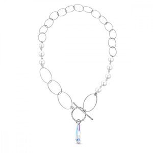 Stříbrný náhrdelník s bílými perlami a měnivým krystalem Crystalactite N6017AB8W AB,Stříbrný náhrdelník s bílými perlami a měnivým krystalem Crystalac