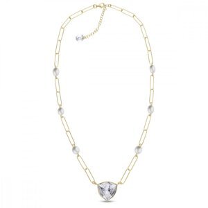 Stříbrný pozlacený náhrdelník bílý čirý z pravých říčních perel Trilliant NG4706C6W Krystal,Stříbrný pozlacený náhrdelník bílý čirý z pravých říčních