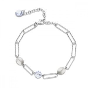 Stříbrný náramek bílý čirý z pravých říčních perel Trilliant B4706C6W Krystal,Stříbrný náramek bílý čirý z pravých říčních perel Trilliant B4706C6W Kr