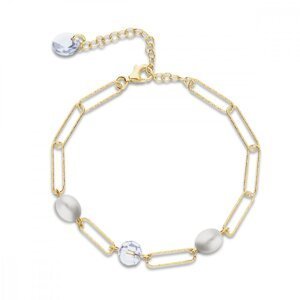 Stříbrný pozlacený náramek bílý čirý z pravých říčních perel Trilliant BG4706C6W Krystal,Stříbrný pozlacený náramek bílý čirý z pravých říčních perel