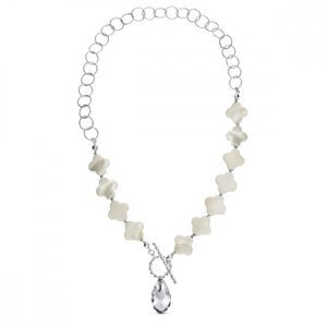 Stříbrný náhrdelník bílý Clover N6106C1MPW Krystal,Stříbrný náhrdelník bílý Clover N6106C1MPW Krystal