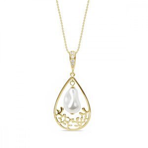 Stříbrný pozlacený náhrdelník bílý perlový Caresse NFG584312W White Pearl,Stříbrný pozlacený náhrdelník bílý perlový Caresse NFG584312W White Pearl
