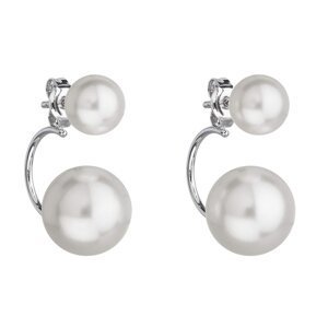 Stříbrné náušnice dvojité s perlou z křišťály Preciosa bílé kulaté 31177.1,Stříbrné náušnice dvojité s perlou z křišťály Preciosa bílé kulaté 31177.1