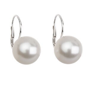Stříbrné náušnice visací s perlou z křišťálu Preciosa bílé kulaté 31144.1 Bílá 12 mm,Stříbrné náušnice visací s perlou z křišťálu Preciosa bílé kulaté
