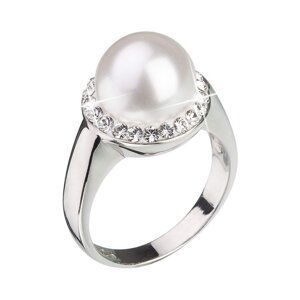 Stříbrný prsten s křišťály Preciosa a bílou perlou 35021.1 Bílá 52,Stříbrný prsten s křišťály Preciosa a bílou perlou 35021.1 Bílá 52