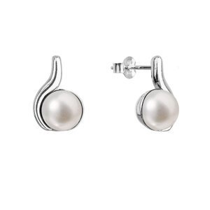 Stříbrné náušnice pecky s pravou říční perlou 21066.1 Bílé,Stříbrné náušnice pecky s pravou říční perlou 21066.1 Bílé