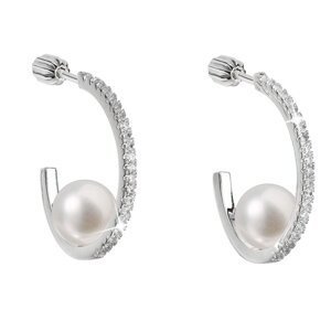 Stříbrné náušnice kruhy s bílou říční perlou 21019.1B,Stříbrné náušnice kruhy s bílou říční perlou 21019.1B