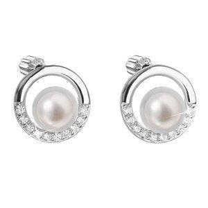 Stříbrné náušnice pecky s bílou říční perlou 21022.1B,Stříbrné náušnice pecky s bílou říční perlou 21022.1B