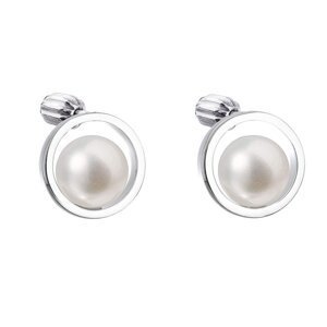 Stříbrné náušnice pecky s bílou říční perlou 21041.1B,Stříbrné náušnice pecky s bílou říční perlou 21041.1B