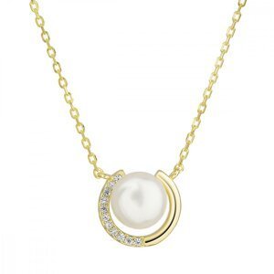 Pozlacený stříbrný náhrdelník s bílou říční perlou 22039.1 Au plating,Pozlacený stříbrný náhrdelník s bílou říční perlou 22039.1 Au plating