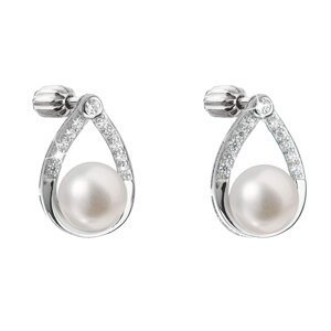 Stříbrné náušnice visací s bílou říční perlou 21033.1B,Stříbrné náušnice visací s bílou říční perlou 21033.1B