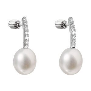 Stříbrné náušnice visací s bílou říční perlou 21034.1B,Stříbrné náušnice visací s bílou říční perlou 21034.1B