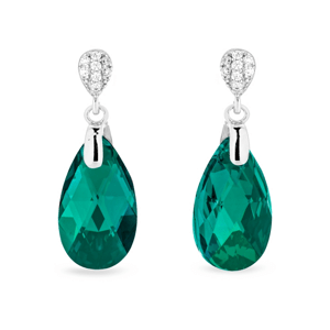 Stříbrné náušnice s krystaly Swarovski Elements zelená kapka Dainty Drop KW610616EM Emerald,Stříbrné náušnice s krystaly Swarovski Elements zelená kap