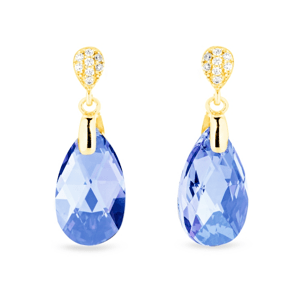 Stříbrné pozlacené náušnice s krystaly Swarovski Elements modrá kapka Dainty Drop KWG610616LS Light Sapphire,Stříbrné pozlacené náušnice s krystaly Sw