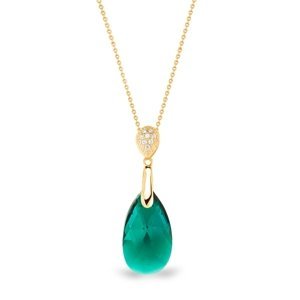 Stříbrný pozlacený náhrdelník se Swarovski Elements zelená kapka Dainty Drop NG610616EM Emerald,Stříbrný pozlacený náhrdelník se Swarovski Elements ze