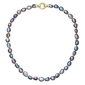 Perlový náhrdelník z pravých říčních perel modrý 22027.3 peacock Au plating,Perlový náhrdelník z pravých říčních perel modrý 22027.3 peacock Au platin