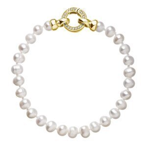 Perlový náramek z pravých říčních perel bílý 23001.1 Au plating,Perlový náramek z pravých říčních perel bílý 23001.1 Au plating