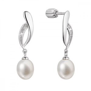Stříbrné náušnice pecky s říční perlou a zirkony bílá 21103.1B,Stříbrné náušnice pecky s říční perlou a zirkony bílá 21103.1B